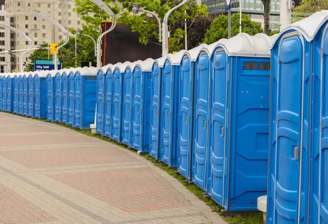 Seasonal porta potty units set up at a Indianapolis, Indiana venue